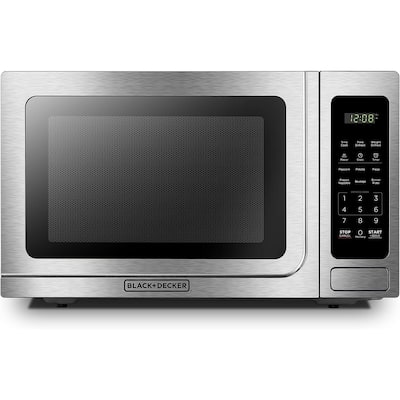 Digital Microwave Oven with Turntable Push-Button Door, Child Safety Lock, Stainless Steel
