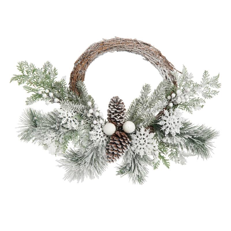 Transpac Artificial 24 in. White Christmas Frosted Evergreen Wreath