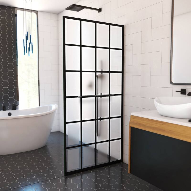 DreamLine Rhone 34 in. W x 72 in. H Frameless Shower Screen in Satin Black
