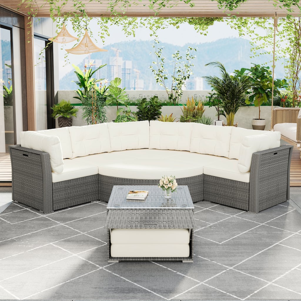 Outdoor Patio Rattan Sectional Furniture Set, Daybed for Patio, Lawn, Backyard, Pool