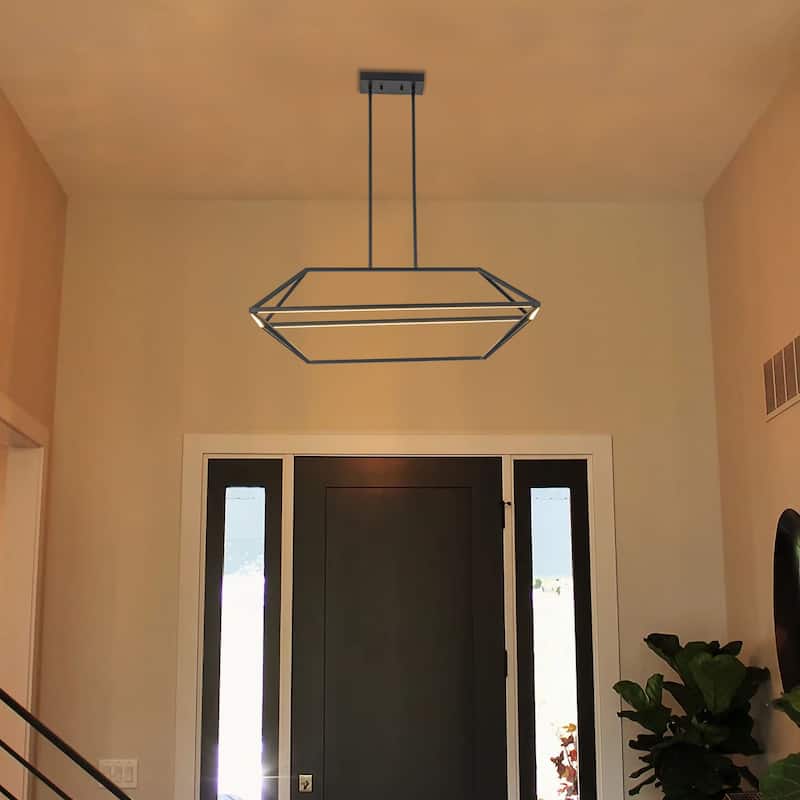 Modern Linear Black Island Pendant Light Geometric Dimmable Integrated LED Chandelier