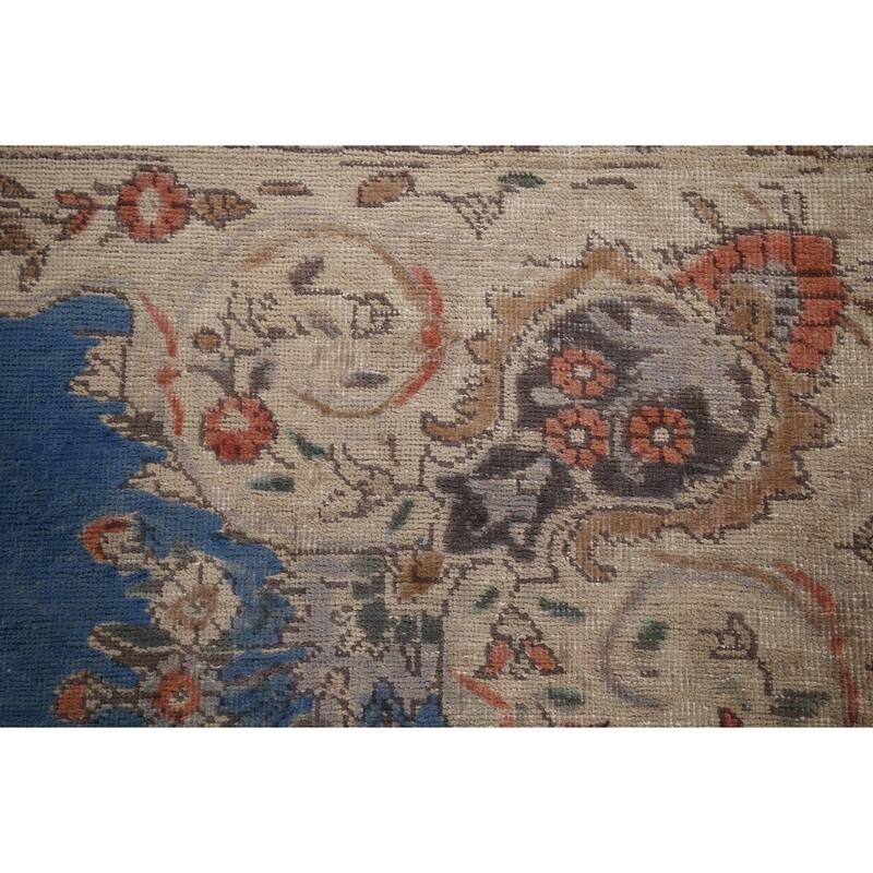 Tabriz Vintage Persian Rug Hand-Knotted Blue Wool Carpet - 8'4" x 11'3"
