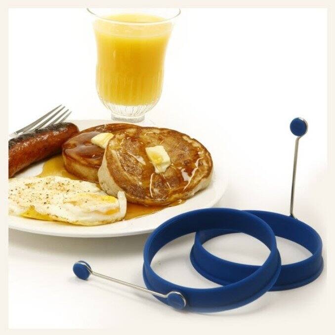 Norpro Nonstick Silicone Round Shaped Pancake and Egg Rings with Handles - Blue - Blue