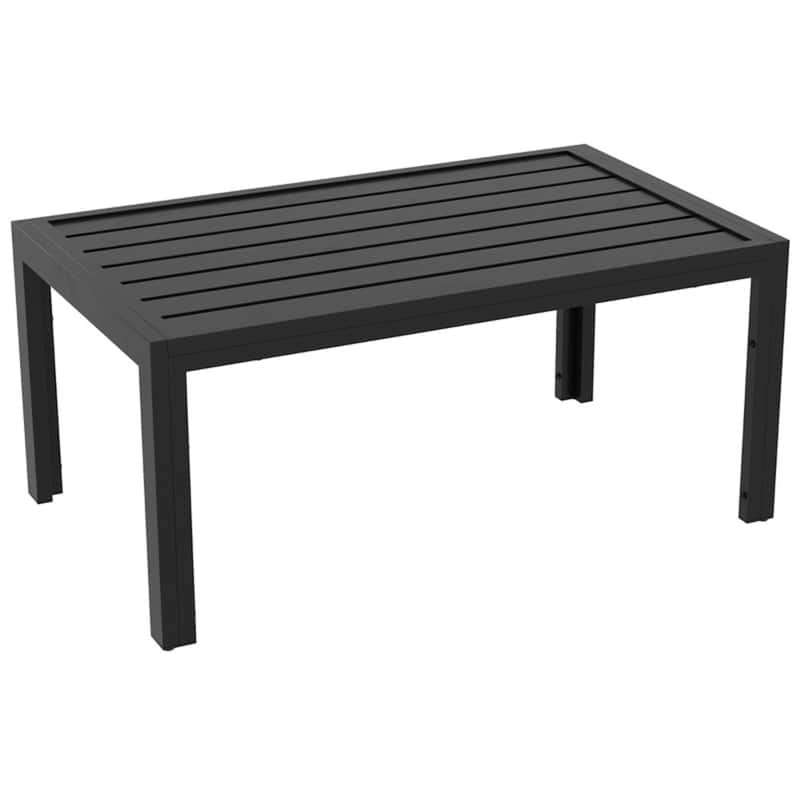 40” Black Weather Resistant Galvanized Steel Slatted Outdoor Patio Coffee Table for Terrace or Garden Use