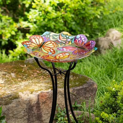 18" Sculpted Edge Butterfly Glass Bird Bath