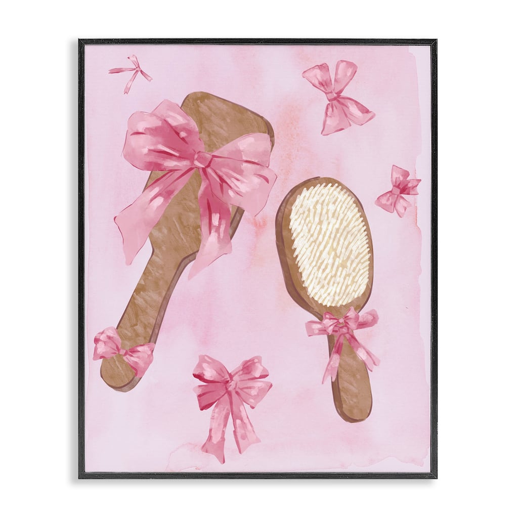 Stupell Lovely Pink Hairbrushes Framed Giclee Art Design By Ziwei Li