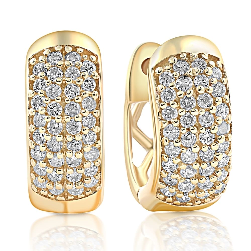 Bliss Diamond 1/4ct Diamond Pave Huggie Hoops Tiny Women's Earrings Yellow Gold 1/3" Tall