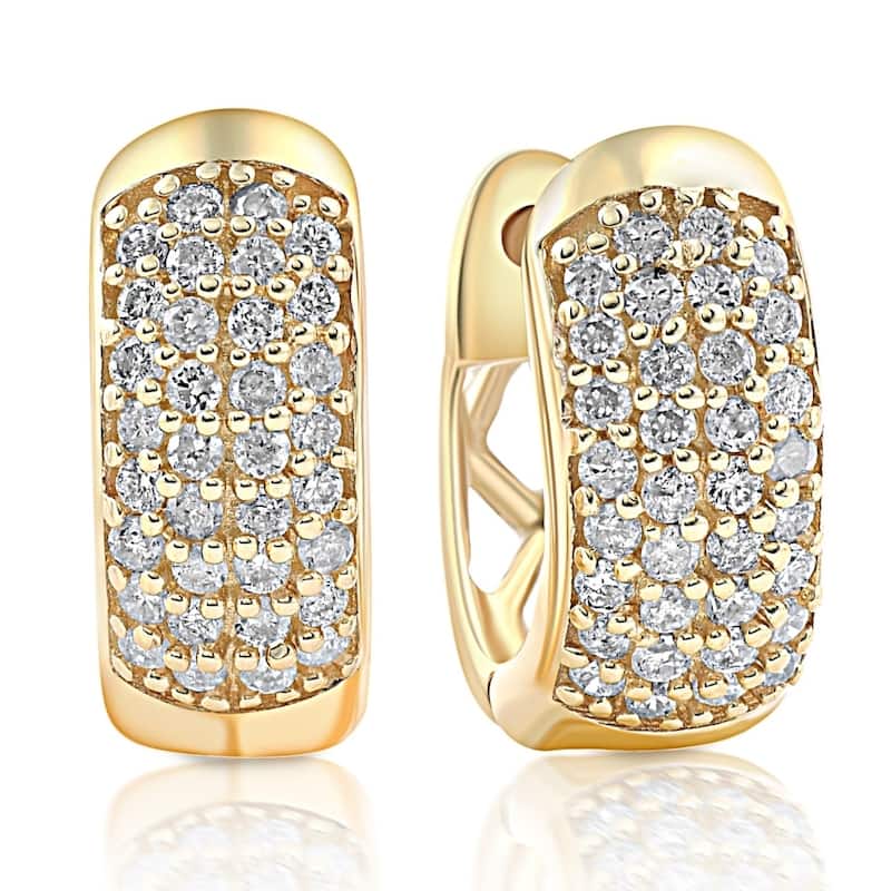 Bliss Diamond 1/4ct Diamond Pave Huggie Hoops Tiny Women's Earrings Yellow Gold 1/3" Tall - Yellow