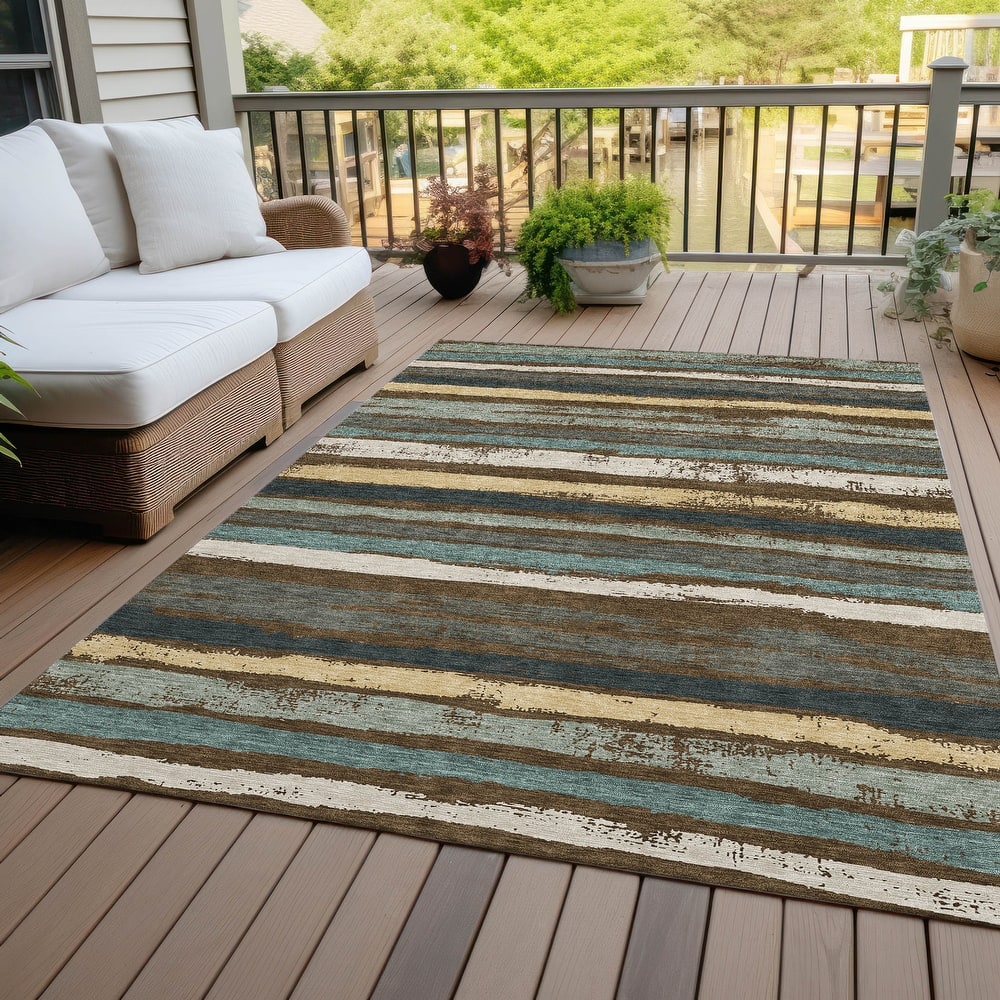 Machine Washable Indoor/ Outdoor Chantille Stripe Rug