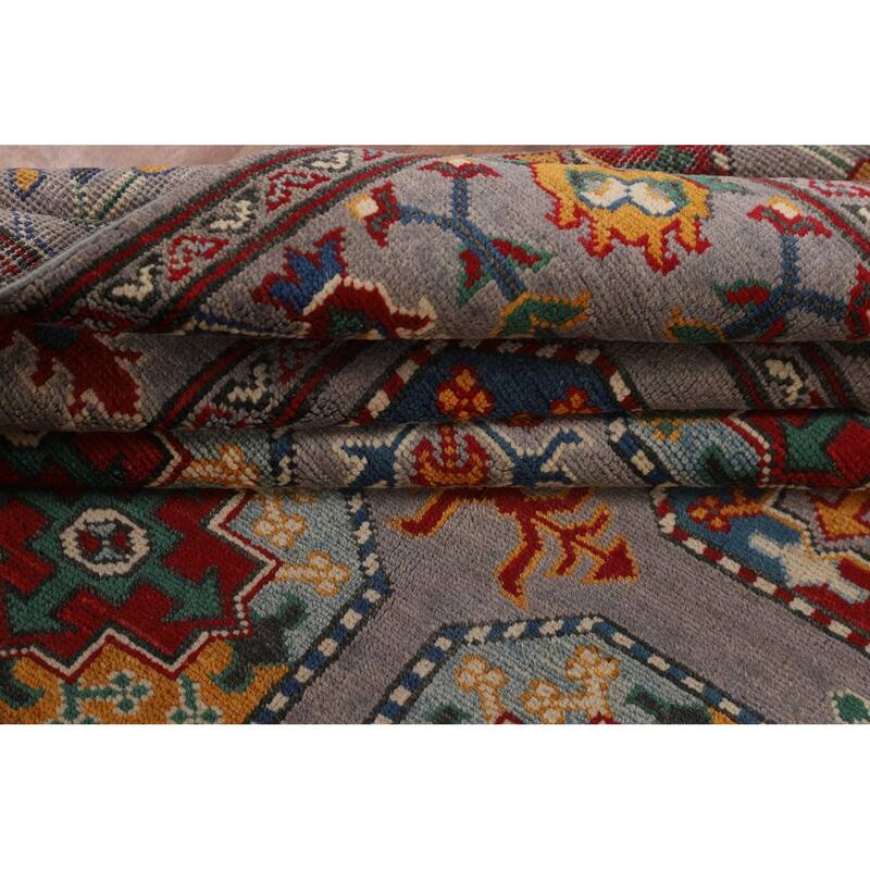 All-Over Gray Kazak Oriental Area Rug Handmade Wool Carpet - 6'4" x 9'7"