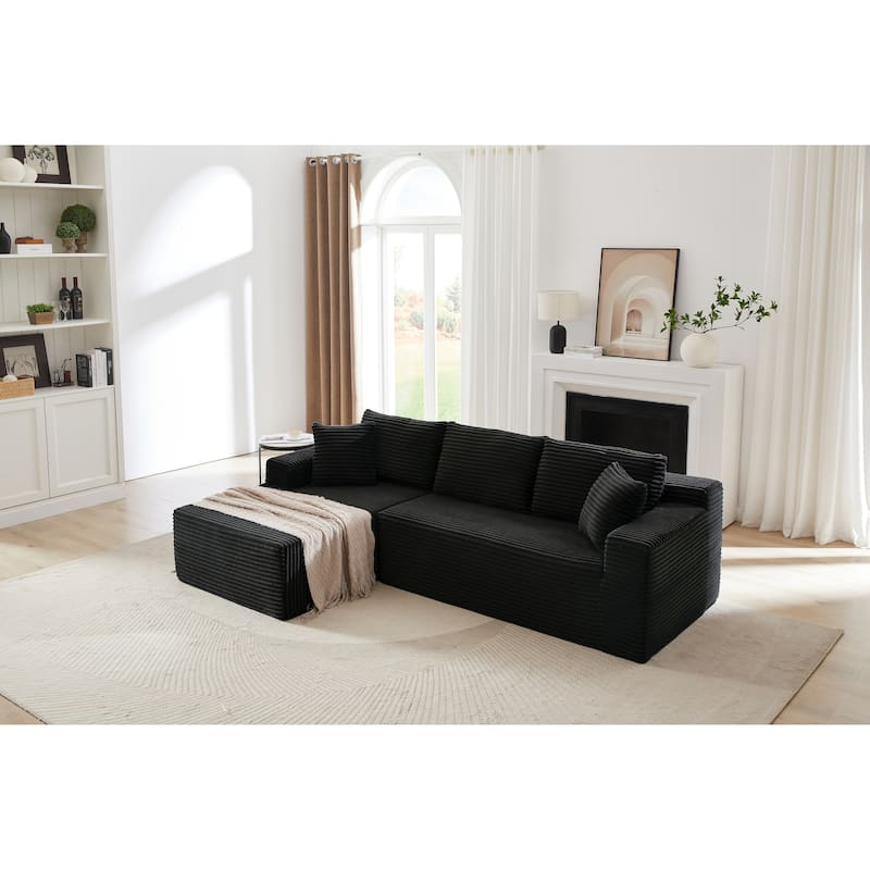 L-Shaped Modular Sectional Sofa with Chaise Lounge, Corduroy Cloud Boneless Couch with Deep Seat, Full-Compression 4 Seat Sofa