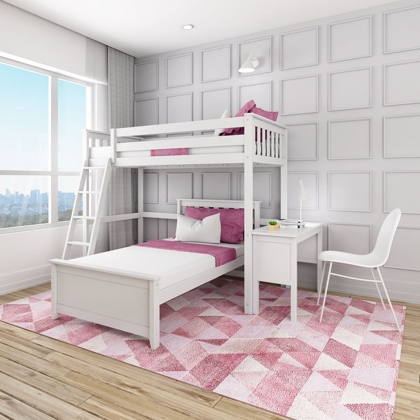 slide 2 of 24, Max and Lily L Shaped Twin over Twin Bunk Bed with Desk White