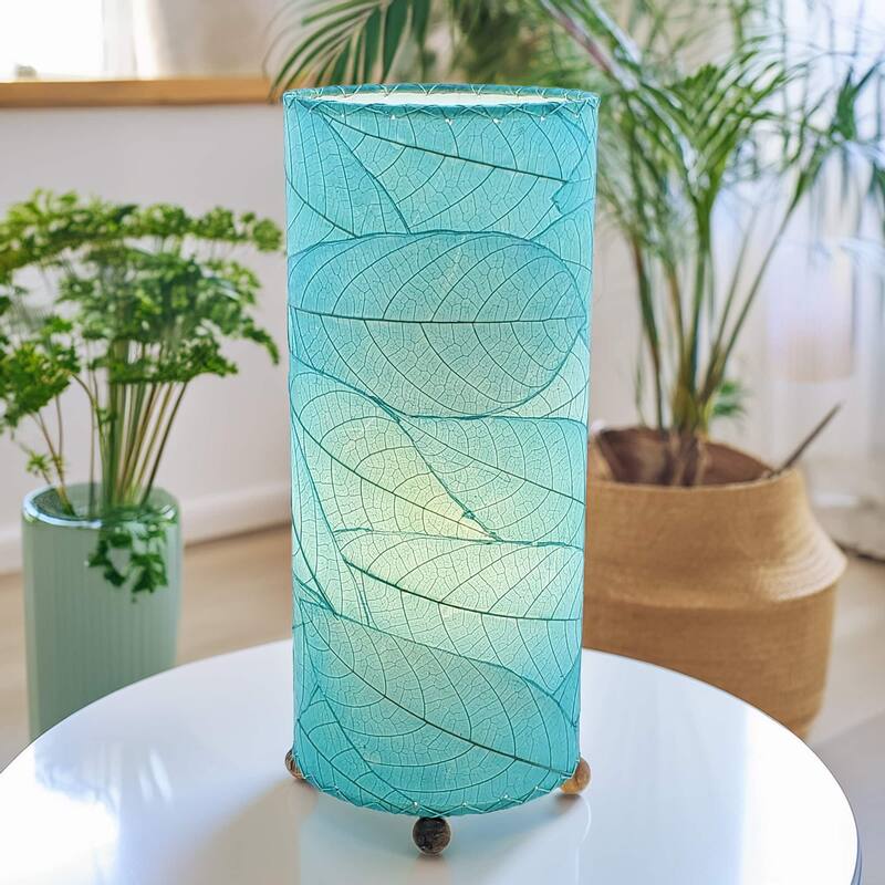 Eangee Handmade Cocoa Leaf Cylinder Table Lamp, Cocoa Leaves Shade, 7 x 7 x 17 in.