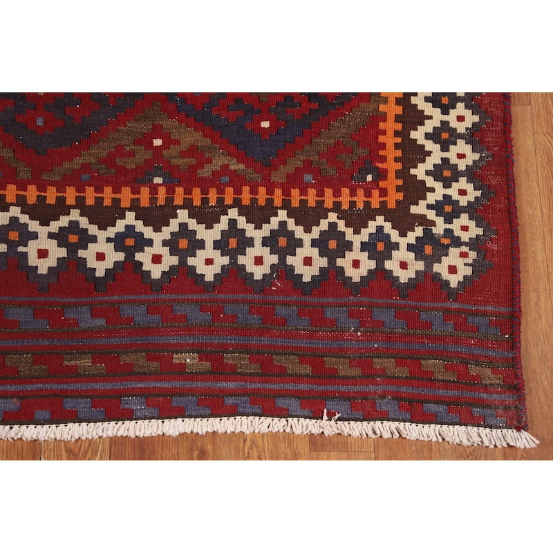 Kilim Qashqai Persian Vintage Rug Flatweave Wool Carpet - 4'10"x 11'3"