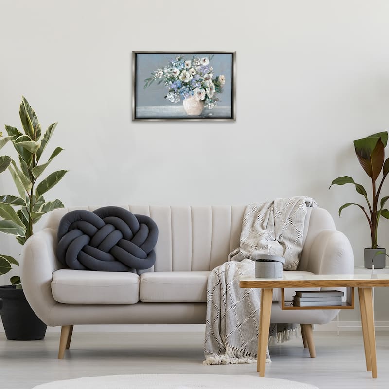 Stupell Elegant Blooms on Blue Framed Floater Canvas Wall Art Design By Sally Swatland