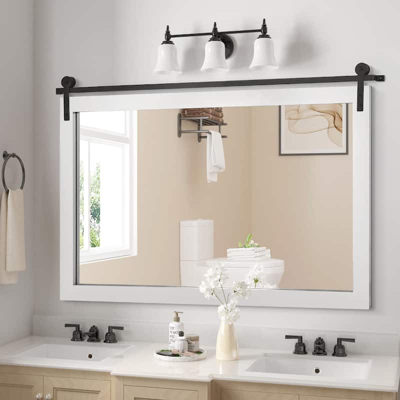 Rectangle Wood Framed Decorative Wall Mirror - 40x26 - White