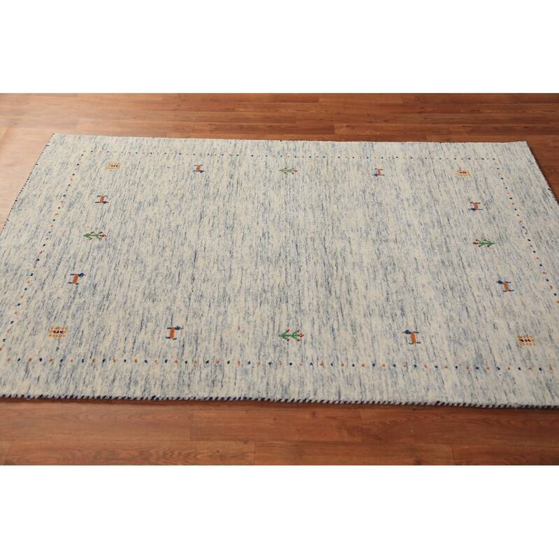 Tribal Gabbeh Area Rug Hand-Knotted Beige Modern Wool Carpet - 3'11" x 5'10"