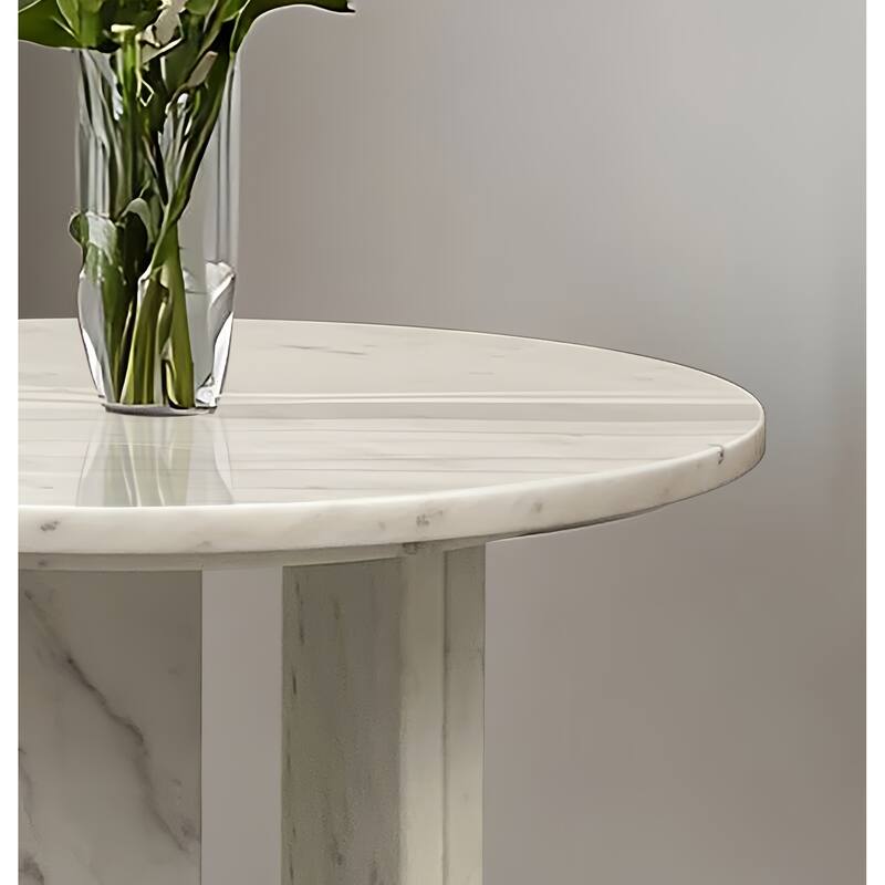 Roomfitters Round Marble Coffee Table, Natural Stone Side Table for Living Room, Solid Marble Accent Table