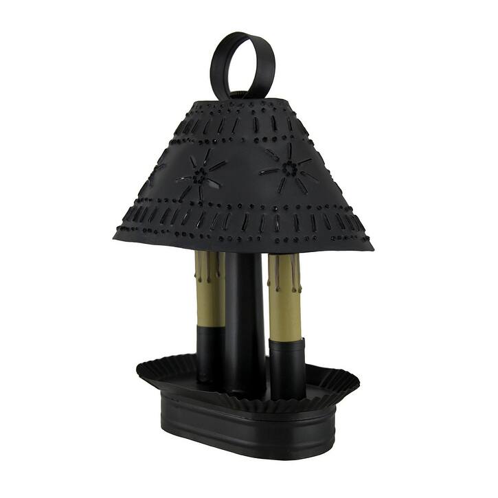 Smokey Black Finish 2 Light Punched Tin Accent Lamp - 11.5 X 8 X 6 inches