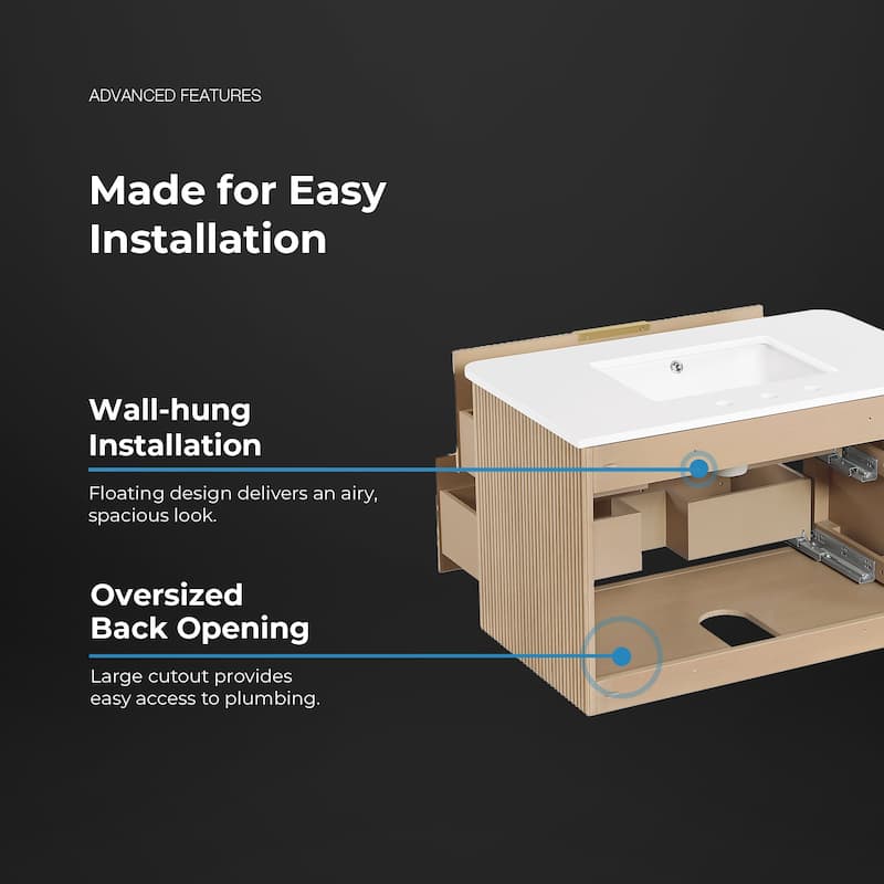 Amara 36 in. Sahara Birch Vanity with White Top and Brushed Gold Hardware