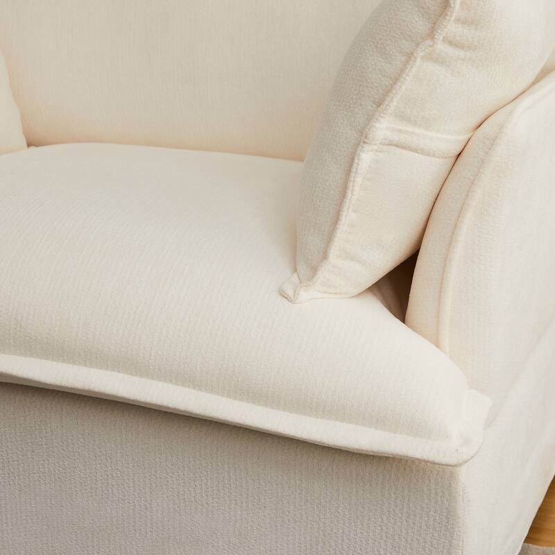 Chenille Armchair, Accent Chair with Dual-Port Charging and Throw Pillows, Modern Deep Wide Seat Design Cloud-Like Single Sofa