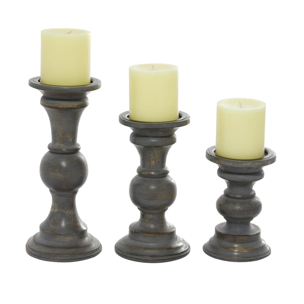 Wood Decorative Candle Holder - Set of 3 Light Blue, Dark Gray, Light Brown, Dark Brown, - Roche River Decor