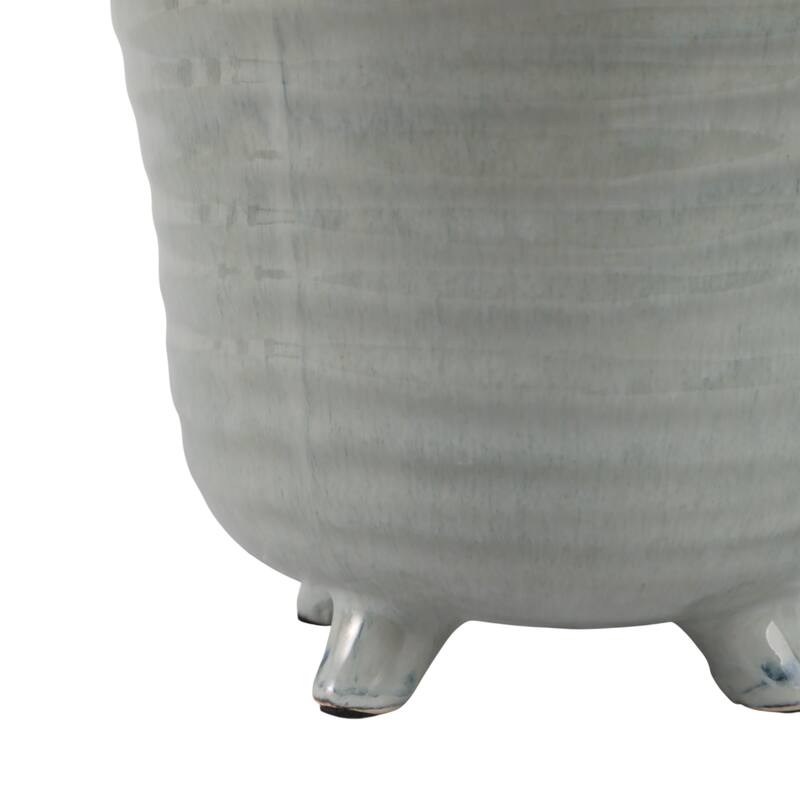Stoneware Tripod Footed Planters Organic Rim Detail (Set of 2) - 7" x 7" x 6"