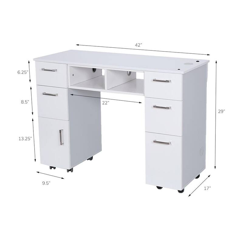 Seneca Manicure Table Nail Station Desk, Stone Top, Ash Grey - N/A