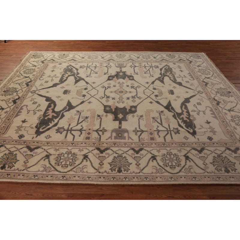 Earth Tone Oushak Indian Rug Hand-Knotted Wool Carpet - 8'0"x 9'9"