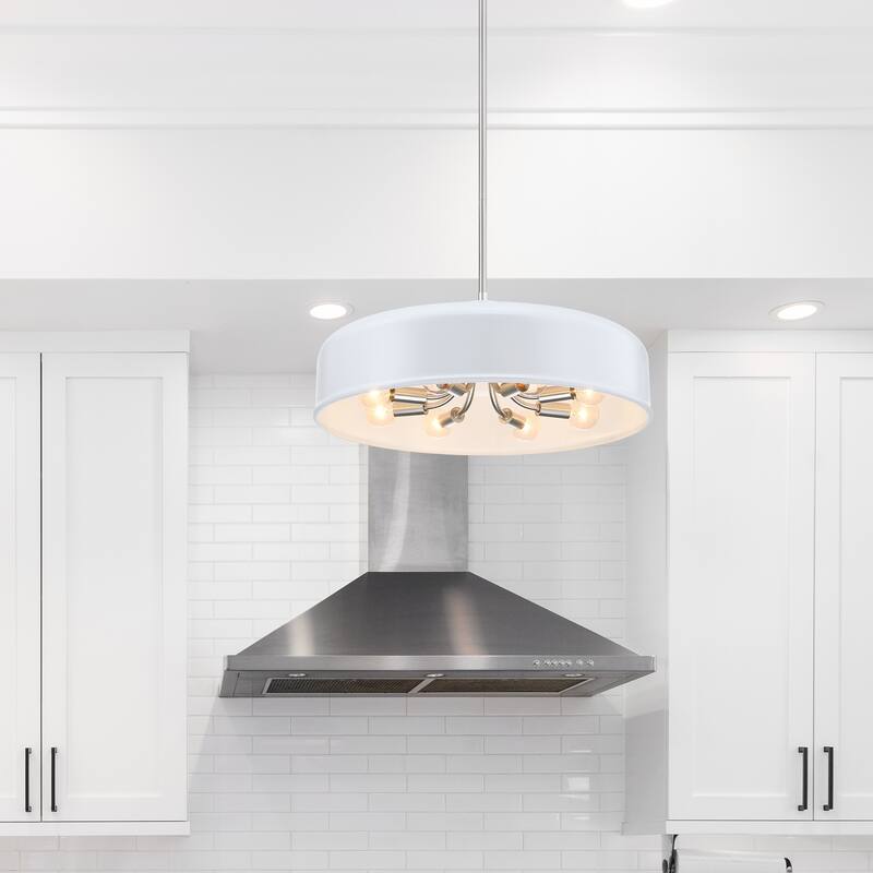 Forbidden Springs 60 Watt 8-Light Matte White Down Pendant Light with Metal Shade - 7.75