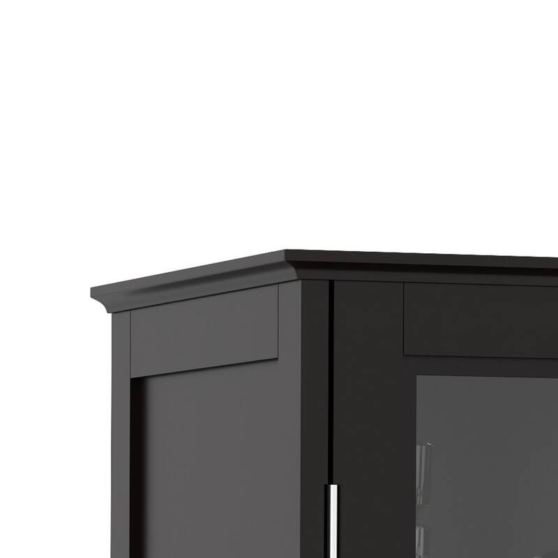 Black Sideboard Buffet Cabinet with Glass Doors and Storage Adjustable Shelf for Kitchen or Living Room - 28”L x 15”W x 36.22”H
