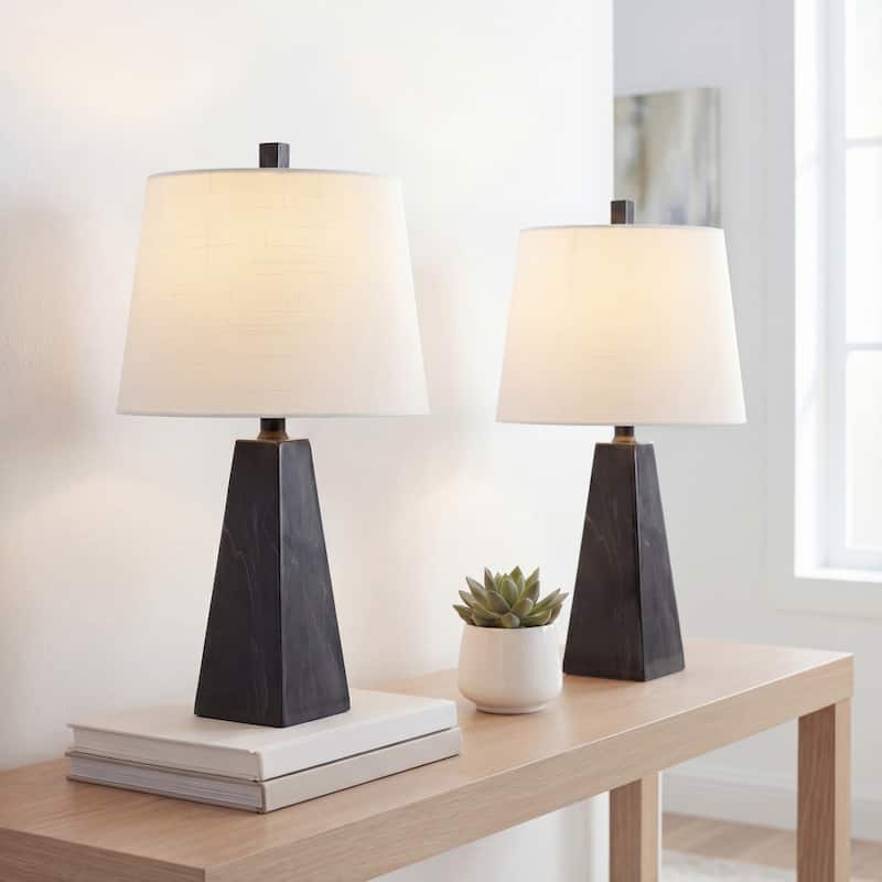 Stewart 20.5" Contemporary Resin LED Table Lamp, White Marble Finish (Set of 2), by JONATHAN Y - Black Marble Finish