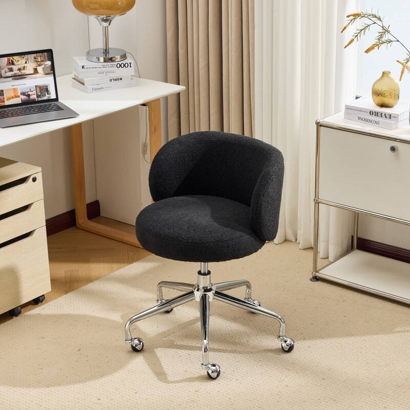 Teddy Swivel Chair Adjustable Rolling Office Desk Chair with Wheels and Support for Living Room - N/A