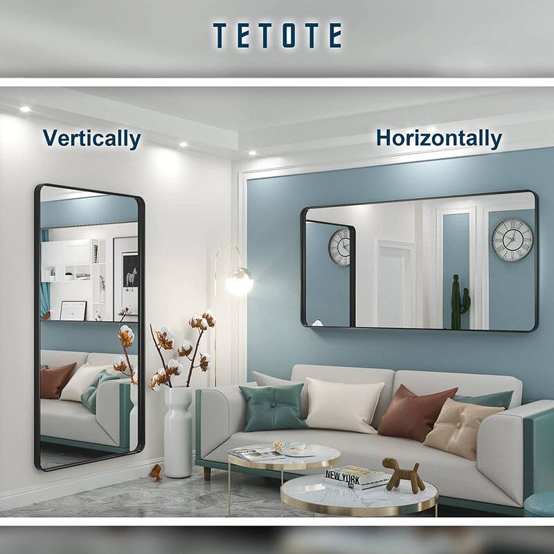TETOTE Modern Metal Frame Wall Mounted Hanging Bathroom Vanity Mirror