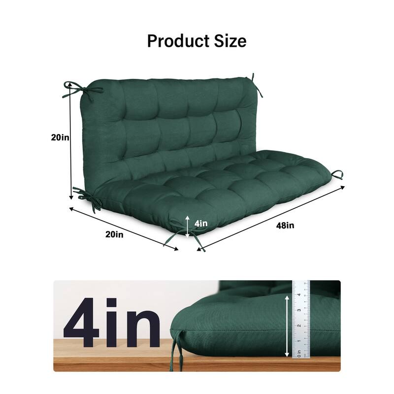 WINSOON 48x40x4 Inch Porch Swing Cushion, Outdoor Swing Bench Cushion with Backrest, Waterproof Bench Cushion