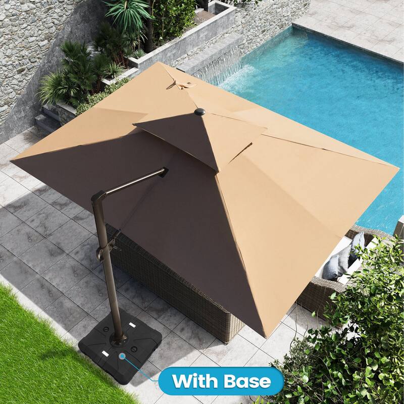 10X12.5 FT Outdoor Patio Dual Top Offset Umbrella 360 degrees Rotation with Weighted Base