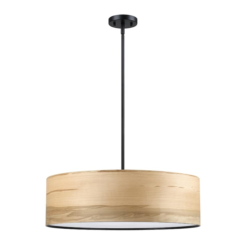 Breaux 5-Light Wood Veneer Drum Chandelier with Black Canopy - 24" Width