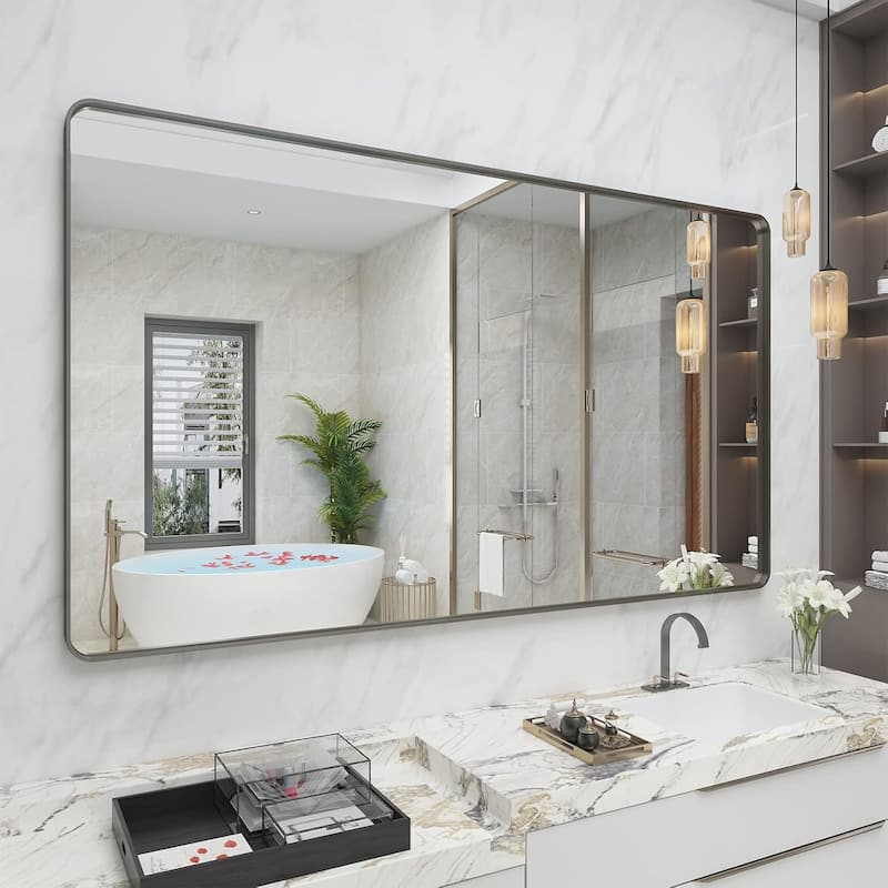 Aluminum Alloy Framed French Cleat Mounted Tempered Glass Wall Vanity Mirror - Bronze - 60" x 36"
