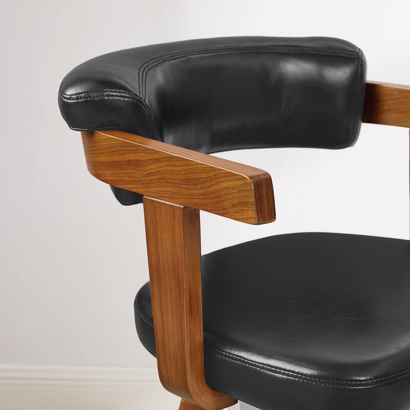 Solid Wood and Faux Leather Swivel Barstool (Set of 2)