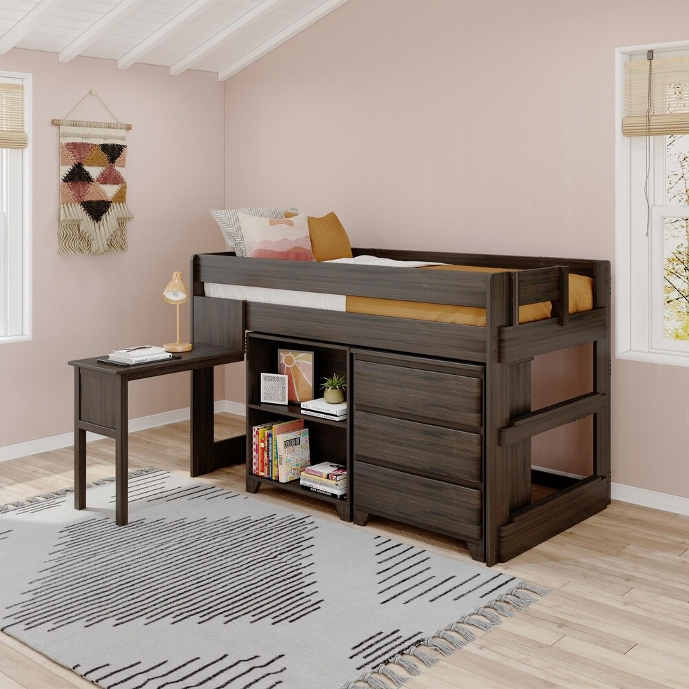 Caitbrook twin loft bed with storage outlet