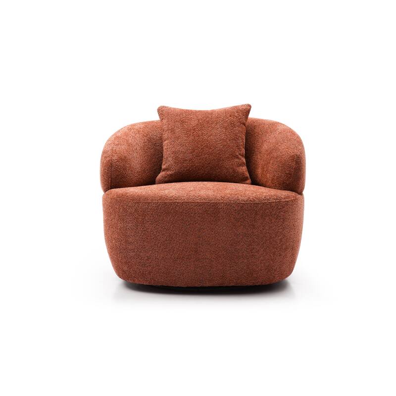 Orange Modern 34.6" Upholstered 360° Swivel Barrel Chair with Solid Wood Frame - Orange