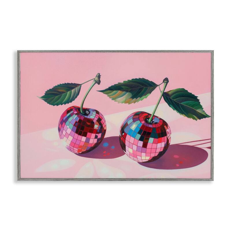Stupell Disco Ball Cherry Pair Framed Giclee Art Design By LSR Creative Studio - 18 x 12 - Grey