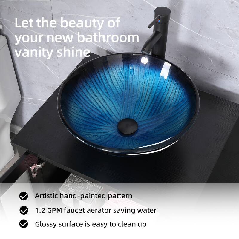 eclife 36" Bathroom Vanity Black Set with Side Cabinet Vessel Sink Faucet Combo