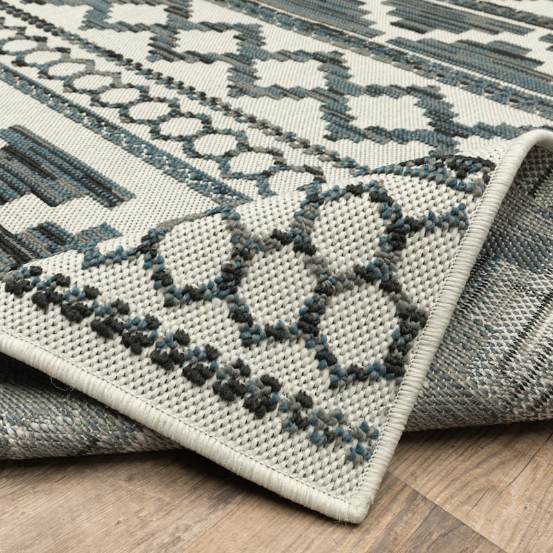 Vista Home Talcot Geometric Tribal Grey/ Teal Indoor-Outdoor Area Rug