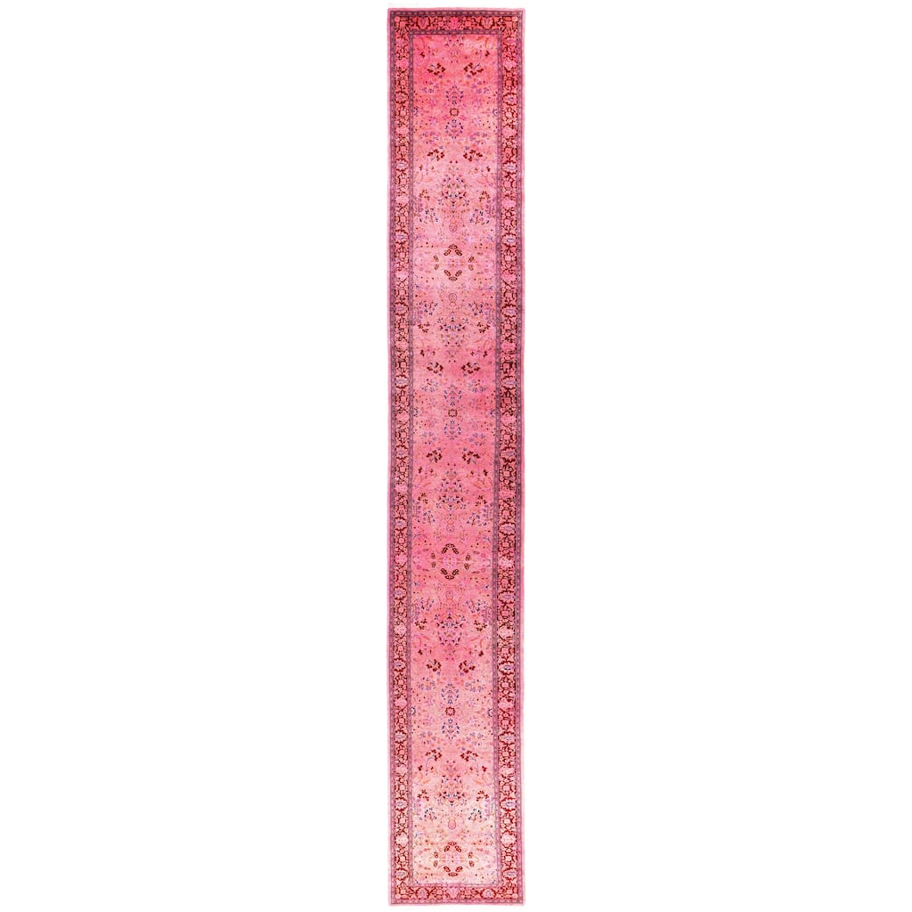 Overdyed One-of-a-Kind Hand-Knotted Runner Rug - Pink - 2' 7" x 18' 1"
