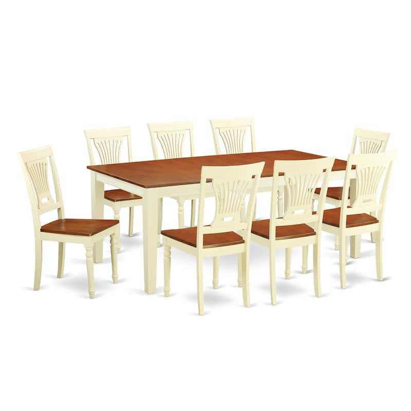 East West Furniture 9 Piece Dining Table Set- a Rectangle Dining Room Table and 8 Wooden Seat Chairs, Finish Options)