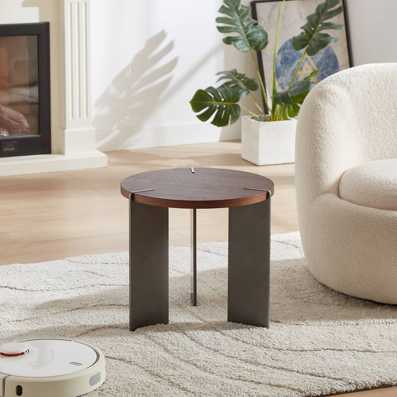 Round Coffee Table Wood Surface And Metel Feet