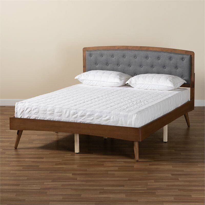 Grey and Walnut Brown Finished Wood King Size Platform Bed