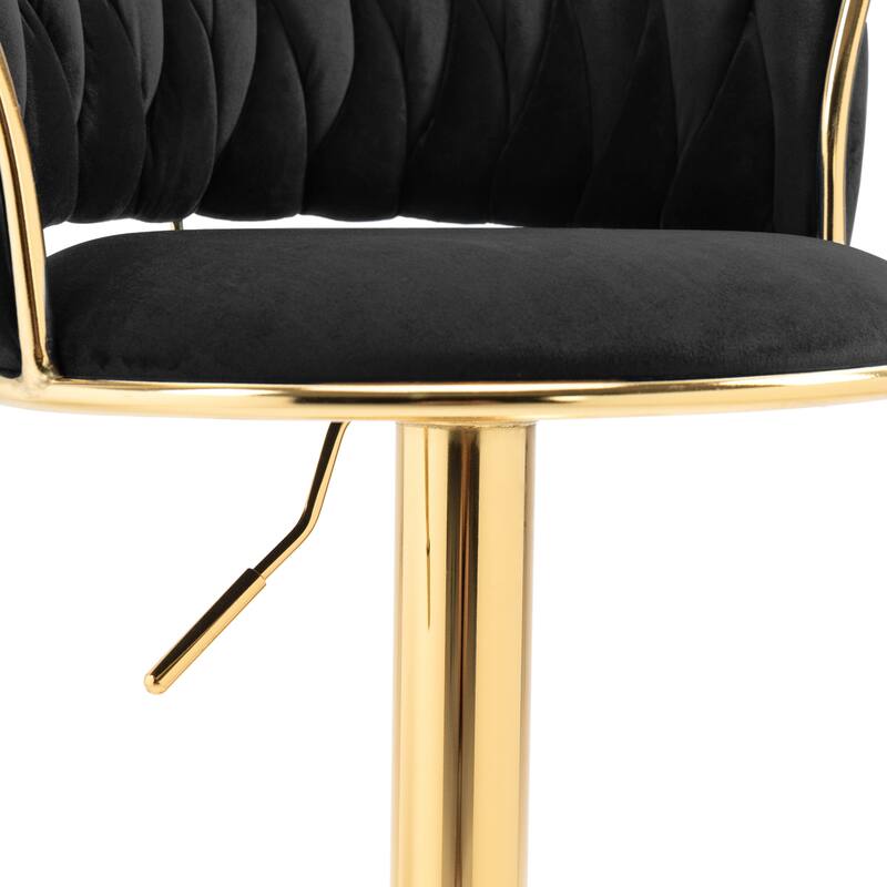 4 Set Velvet Adjustable Swivel Bar Stools With Backs