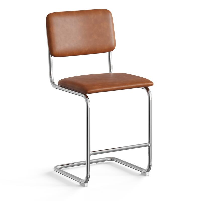 Hayward Vegan Leather Counter Height Stool (Set of 2) - Chrome Frame / Saddle Vegan Leather